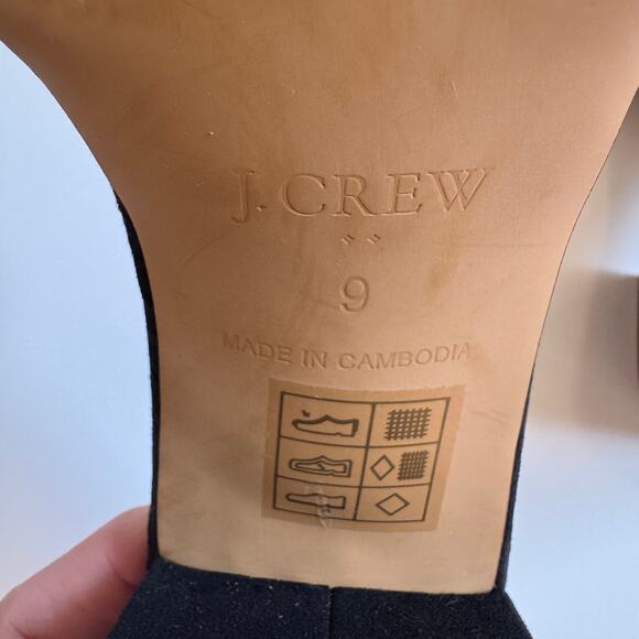 J. Crew Black Suede Slides Block Heels BH858 Size 9 EUC Open Toe Preppy Slip On - Picture 6 of 10